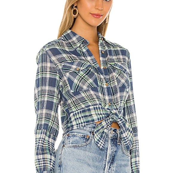 NEW NWT Free People First Bloom Plaid Top Button - Picture 4 of 6